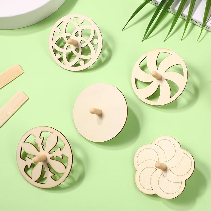 Toyvian 40 Piece Wooden Spinning Tops Fidget Crafts Party Favors for Kids 4-8 - Unfinished Wood DIY Gyroscope Bulk Kids Toys