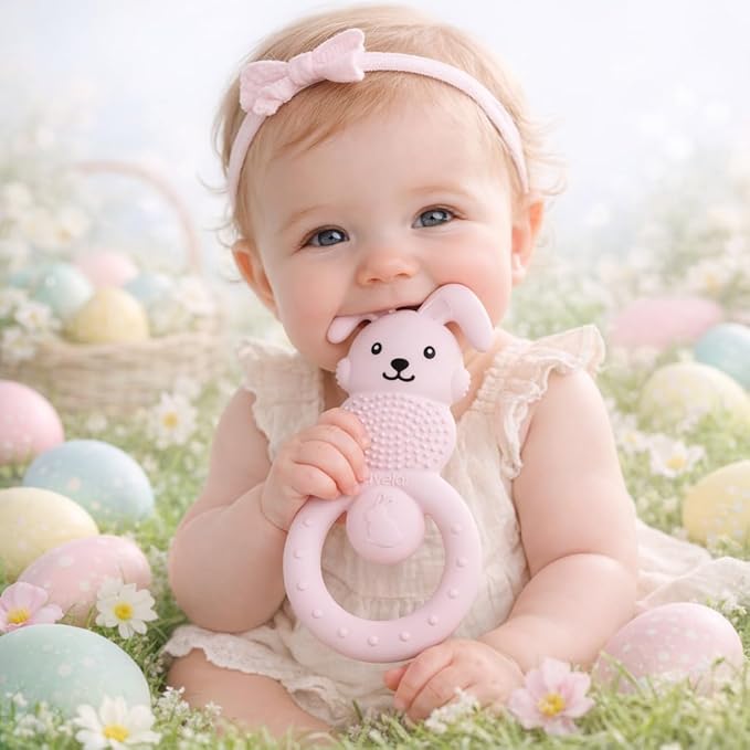 Bunny Baby Teether - Teething Toys for Babies 3-6 Months Teething Relief, Silicone Baby Teether Toys BPA Free, Baby Chew Toys & Infant Toys 0-12 Months, Baby Teethers Boys Girls