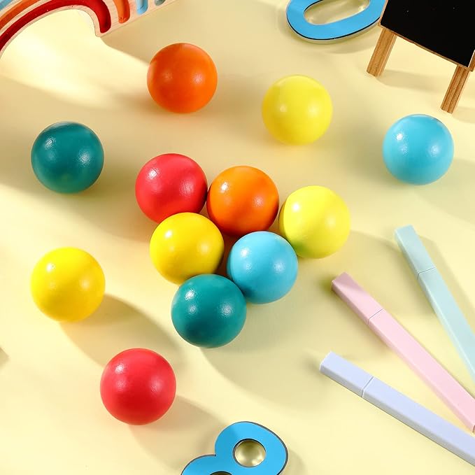 Bucherry 12 Pcs Montessori Wooden Balls 1.8 Inch Wooden Replacement Ball Educational Counting Toys Preschool Learning Material and Stacker Matching(Fresh Color)