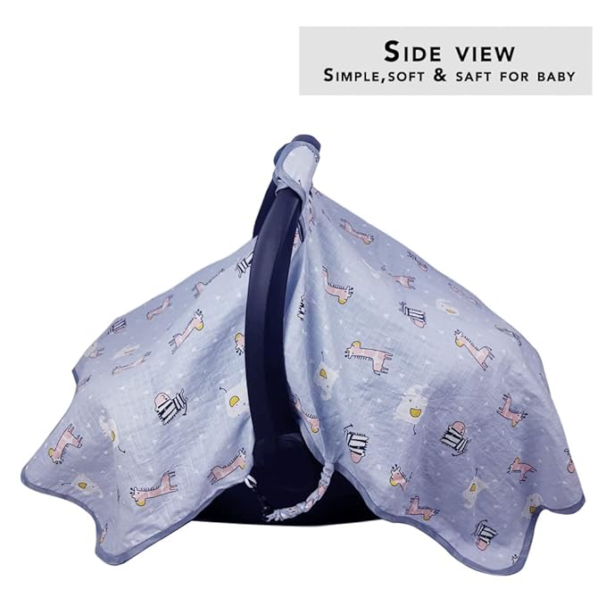 ICOPUCA Car seat Covers for Babies, kick-Proof carseat Cover Girls/boy, carseat Canopy of Light Weight Muslin, Breathable, fit Summer/Autumn/Spring, Animal Giraffe/Zebra/Elephant;