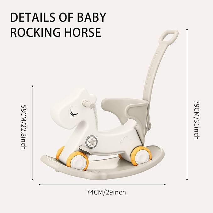 4 in 1 Rocking Horse for Toddlers 1-3 Years | Convertible Baby Push Walker, Balance Board & Ride-On Toy | Durable Plastic Indoor/Outdoor Gift for 1 Year Old Boy Girl(Grey)