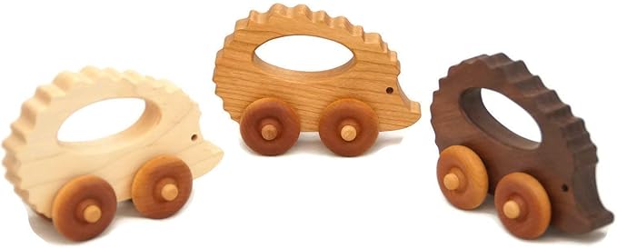 Wooden Hedgehog Toy Car – Handmade Wooden Push Toy for Toddlers & Kids, Natural Wood Woodland Animal Toy