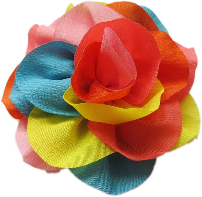 YYCRAFT 4" Rainbow Satin Silk Flower for Baby Girls Flower Headband Bows DIY Craft,Party Decoration(8pcs)