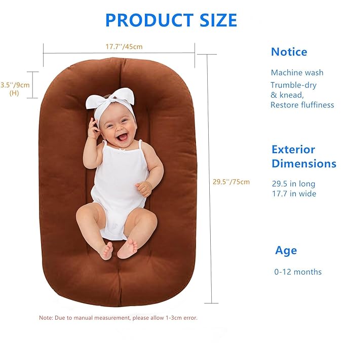 Baby Lounger for Infants Babies 0-15 Months, Bionic Organic Lounger for Baby, Soft Cotton Breathable Infant Floor Seats & Loungers for Newborn Baby Shower Gifts (Brown Baby Nest)