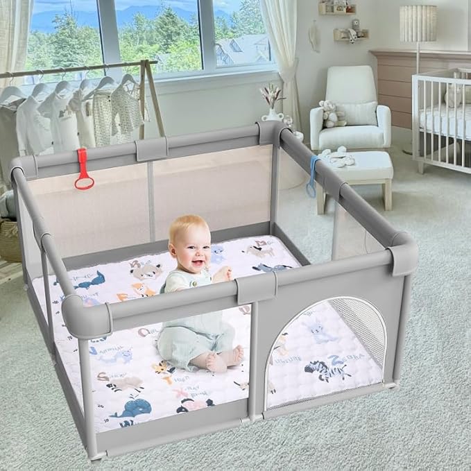Baby Play Mats for Floor, 71"x59" Extra Thicker Large Soft Cushioning Foam Playmats for Babies, Toddlers, Non Slip Foldable Washable Play Mat for Playpen & Floor (Animals & Letters)