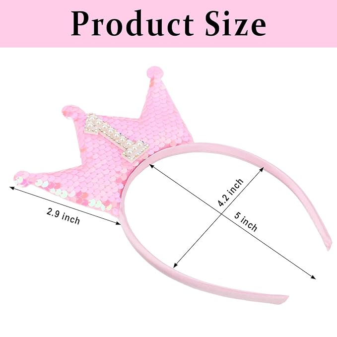 Pink Glitter 1st Birthday Girl Headband, Elastic Comfortable, Perfect for 1 Year Olds, Ideal Gift
