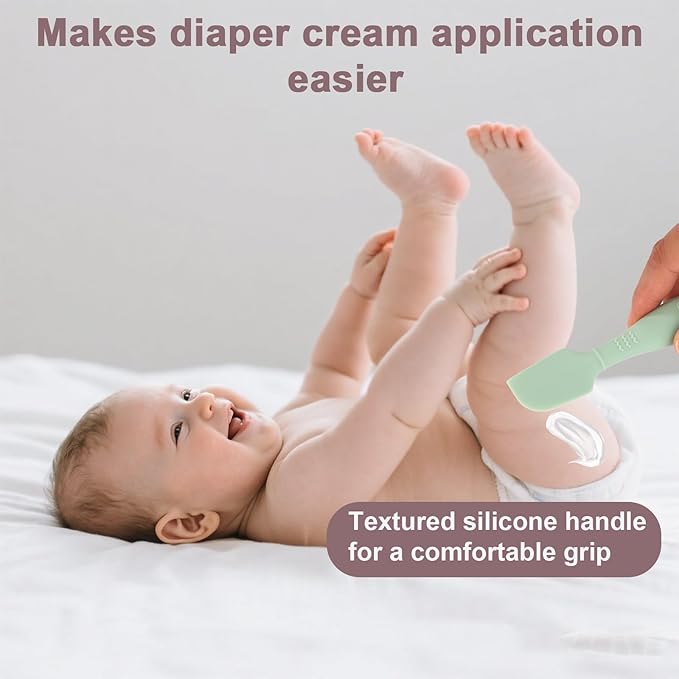 2pcs Baby Diaper Cream Spatula with Travel Case, 2 Sizes Soft Flexible Silicone Butt Paste Applicator Baby Diaper Rash Cream Spatula Bum Brush for Newborn(Green)