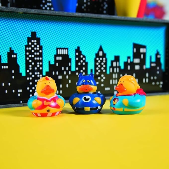 Fun Express Superhero Rubber Duckies (1 dz) Superhero Themed Party Favors, Character Toys, Rubber Duckies - Multi-Colored
