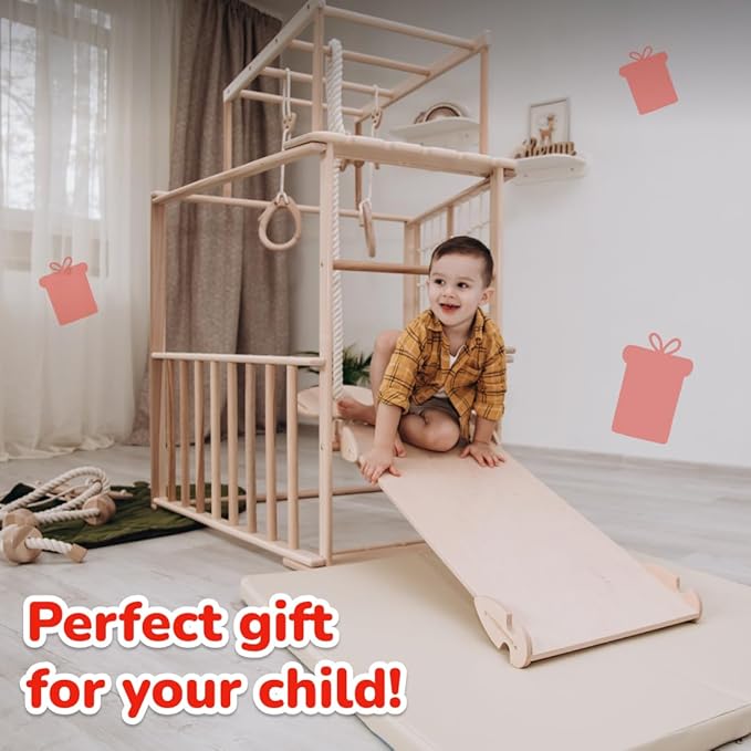 Wood And Hearts Child's Sport Complex Scandinavian Trapezze, Wooden Indoor Playground, Made in Ukraine, Jungle Gym for Kids, Toddler Jungle Gym, Kids Ages 18 Months-6 Years Playground