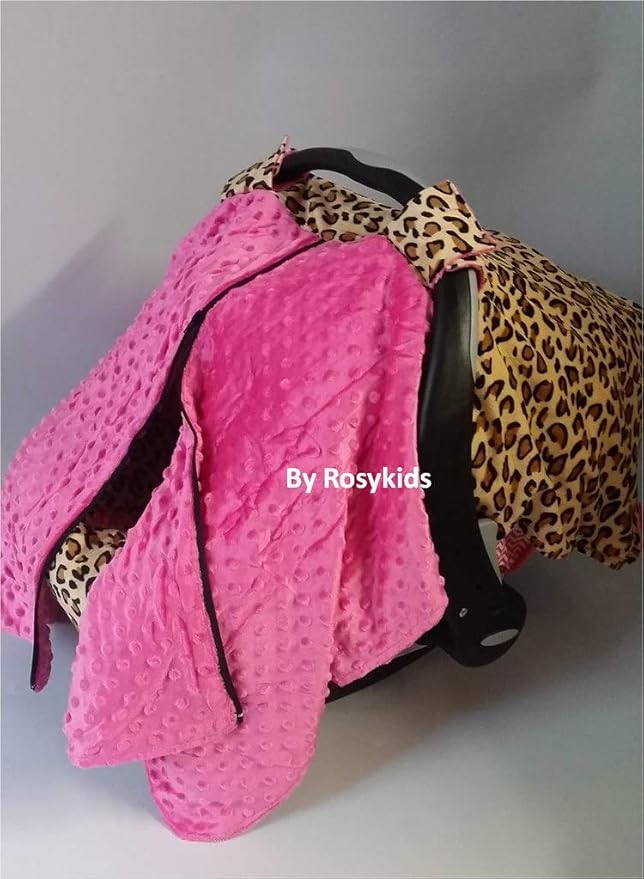 Rosy Kids Infant Carseat Canopy Cover 1pc Wind Proof Baby Car Seat Cover, Sunshade Cover, Boys and Girls, Fits Any Baby Car Seat, Hot Pink and Cheetah Print