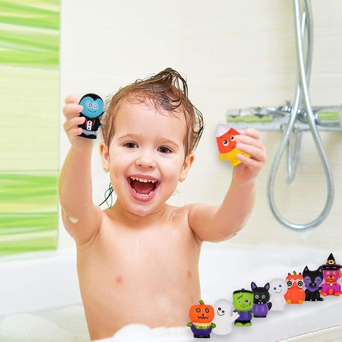 ArtCreativity Assorted Halloween Bath Toys for Kids, Pack of 10 Halloween Rubber Characters, Finger Puppets Toys, Trick or Treat Supplies, Goodie Bag Fillers, Party Favors