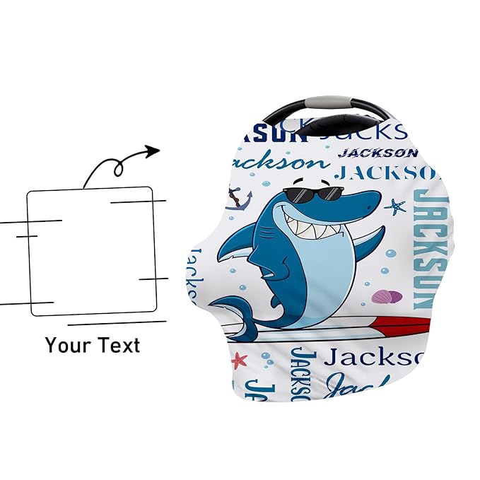 Custom Car Seat Covers for Babies - Breathable Baby Car Seat Cover for Girls Boys, Kick-Proof Newborn Carrier Canopy Stretchy Stroller Cover for 4 Seasons Blue Shark Print(27"x29")