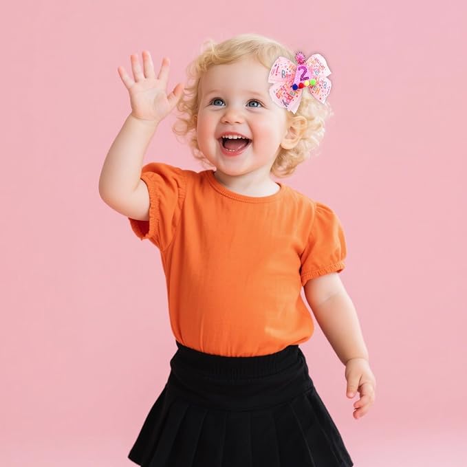 2nd Birthday Hair Bow for Girls, Hot Pink Hair Clip Hair Accessories for Girls 1 2 3 4 5 6 Years Birthday Party Supplies Decorations