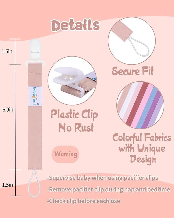 babygoal Baby Girl Pacifier Clips 8 Pack, Pacifier Holder Clip Fits Most Pacifier and Binkies-Neutral Color