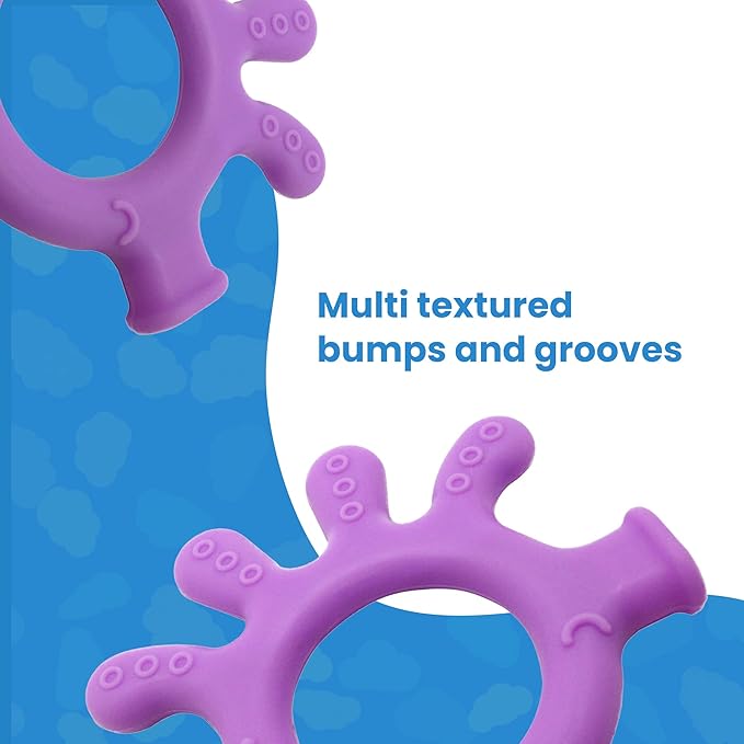 Gadgetime USA Silicone Finger Teether Toy - Handheld Teething Relief for Girls & Boys - Chew Toy - Stimulating & Soft Soothing Chew Toys - BPA Free (Purple)