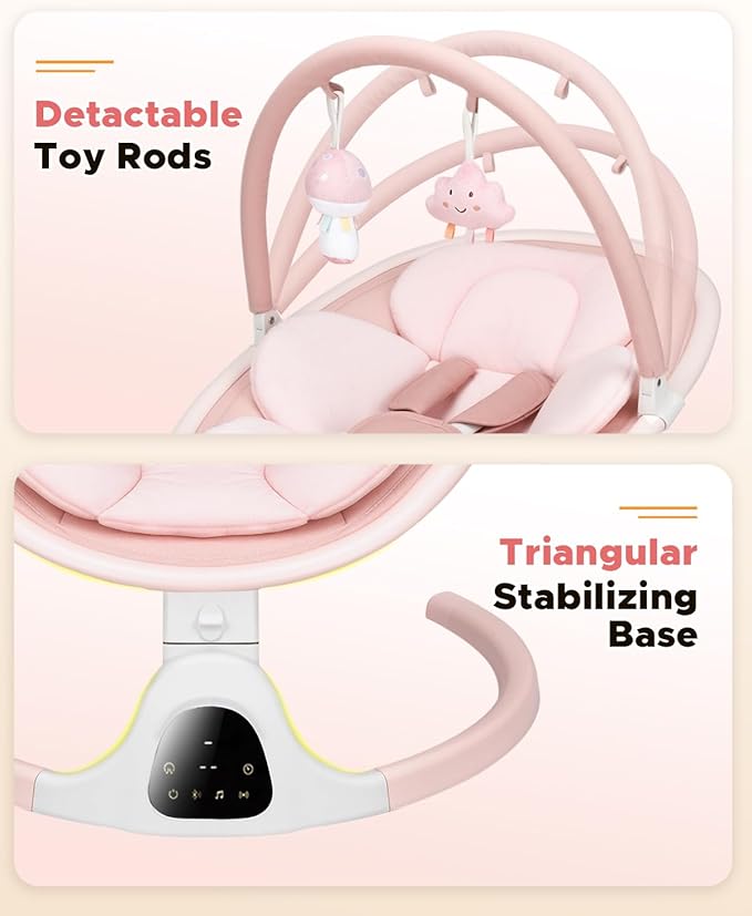 Baby Swing for Infants, Infant Swing with 5 Swing Speed, Built-in Lullabies, 5-Point Harness, Electric Infant Swing with Bluetooth for Indoor & Outdoor Use (Pink)