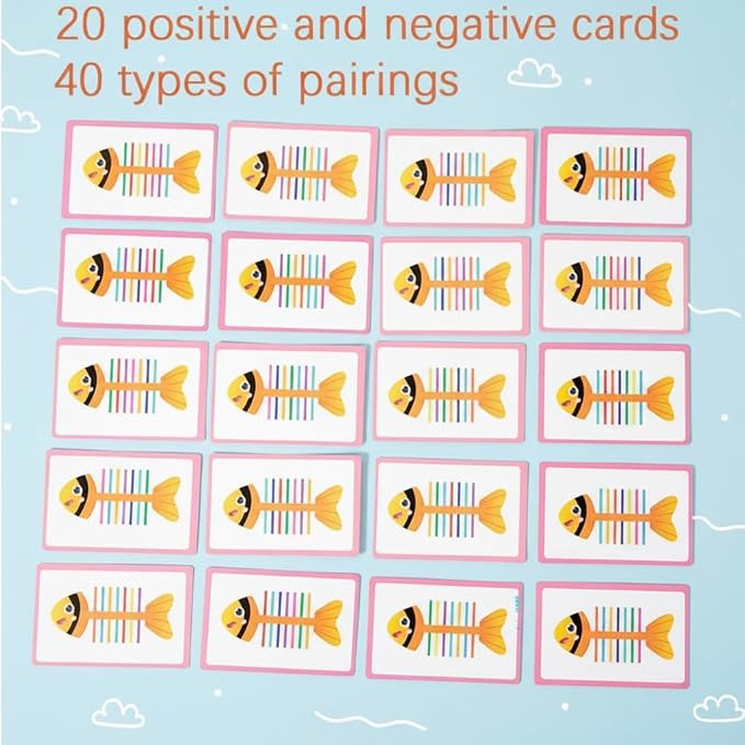 Montessori Fine Motor Skills Toys for Toddlers, Wooden Fishbone Color Matching & Sorting Toy with 20 Task Cards, Learning Educational Gifts for 3 4 5 6 Year Olds, Baby Sensory Training Toys