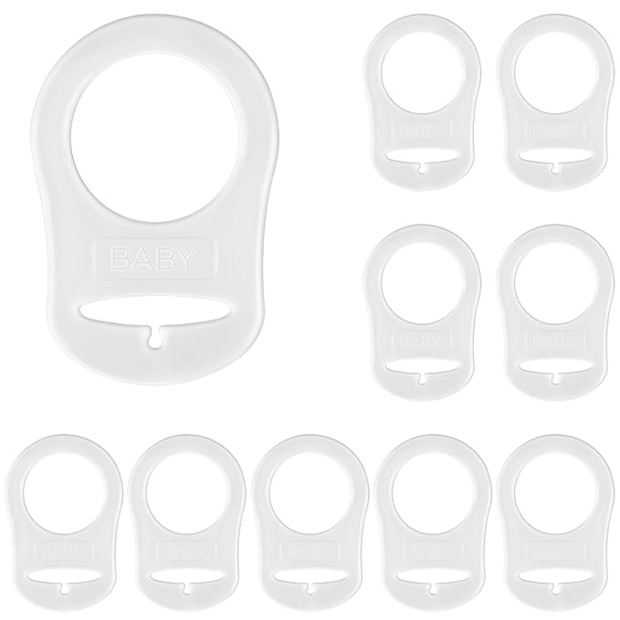 AUEAR, 10 Pack Silicone Adapter Rings Holder for Nipple Pacifier Clip Food Grade Transparent Color