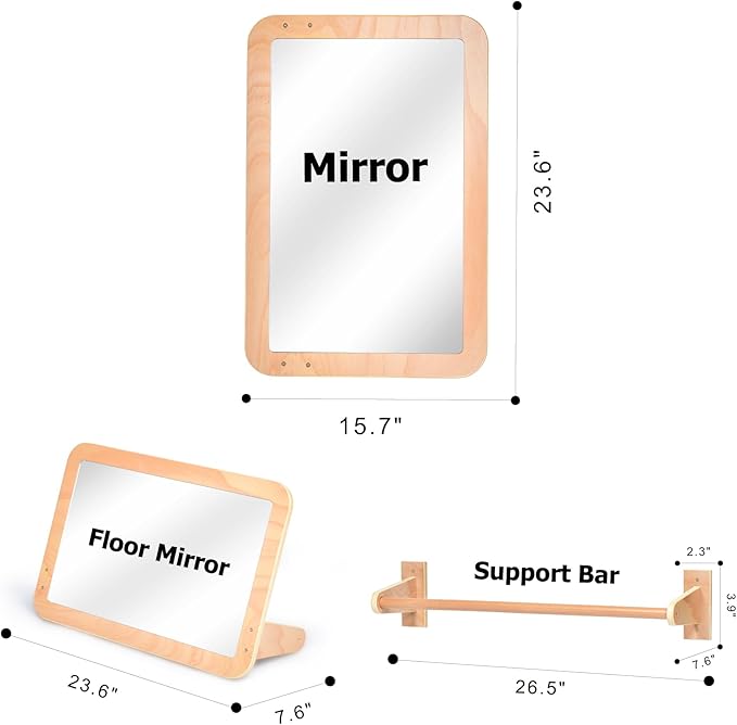 Montessori Baby 2-in-1 Shatterproof Safety Mirror with Pull-Up Bar - Infant Wall Mount & Floor Play for Tummy Time (6 Months+)