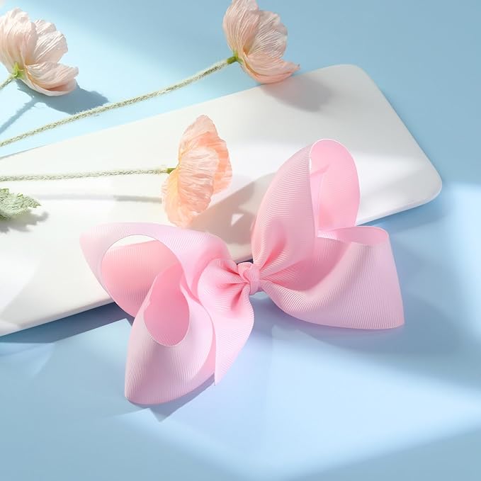 Oaoleer 2PCS 6inch Hair Bows Clips, Pink Layered Grosgrain Ribbon Bows Hair Alligator Clips Hair Barrettes for Baby Girls Infants Toddlers Kids Teens Children