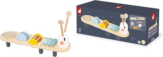 Janod - Sweet Cocoon Wooden Caterpillar Music Stand - Ages 12 Months to 3 Years - Early Music Education - Stimulates Auditory Senses - Engaging and Educational Toy - J04058