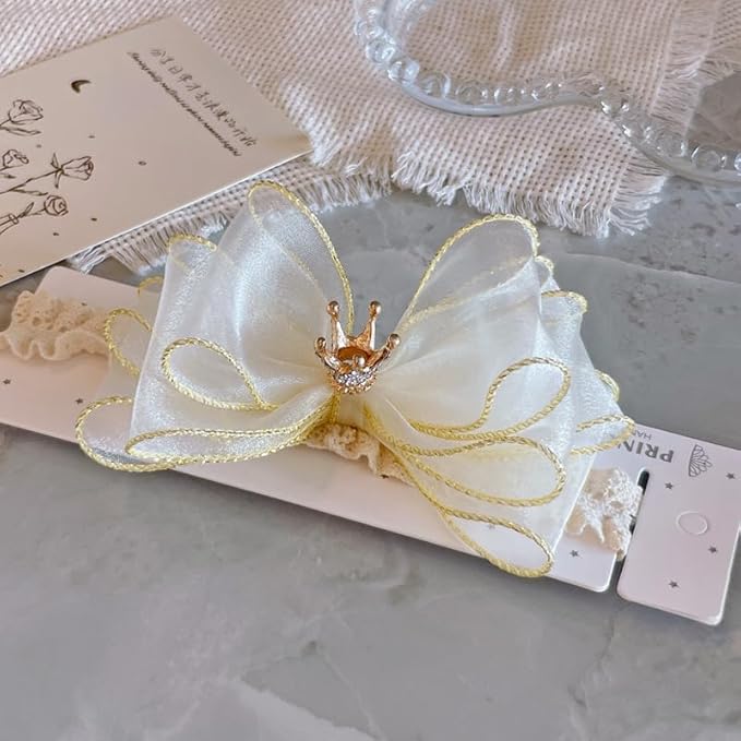 Handmade Baby Girl Headbands in Beige Baby Bows and Floral Lace Headband Bows for Newborns and Toddlers Cute Baby Girl Bows and Newborn Headband Bows