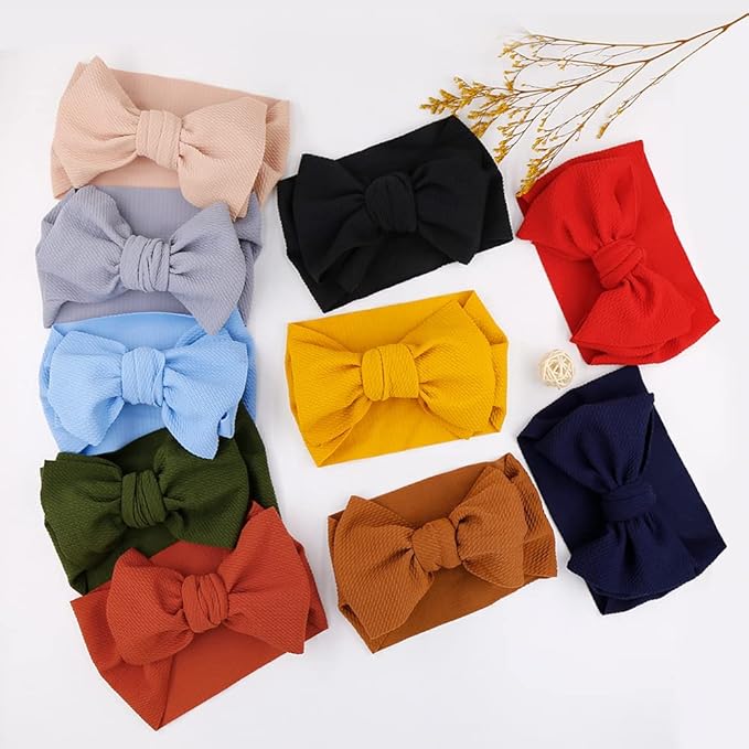 KIDOCHEESE Big Bows Baby Girl Headbands with Bows Elastics Nylon Hairbands Oversized Head Wraps Large Hair Bow Hair Accessories for Baby Girls Newborn Infant Toddlers Kids