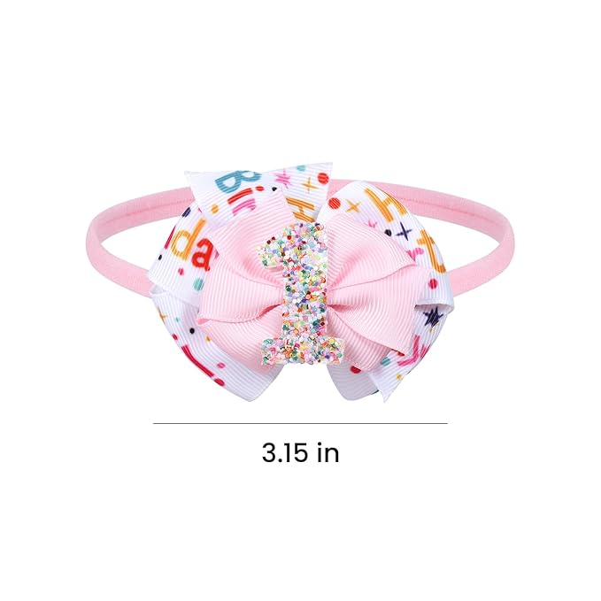 Glitter 1st Birthday Bow Headband for Baby Girls, Her First Birthday Pink Party Dress Photo Decoration Accessories, Cute one year old Princess Happy Birthdays Favor Gift