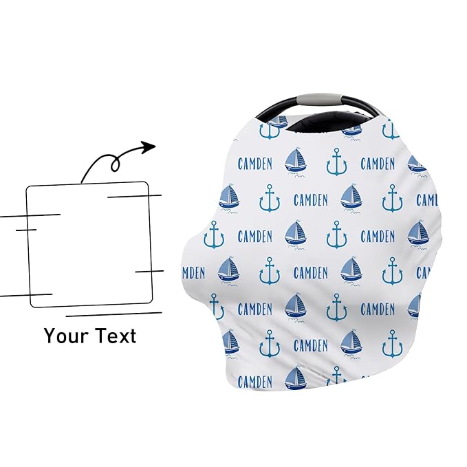Personalised Infant Car Seat for New Parents - Baby Carseat Cover, Breast Feeding Cover, Blue Sailboat Pattern Multi-Function pad for Boys Girls Toddlers - Christmas Gift for Parent Babies(27"x29")