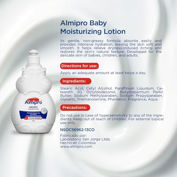 almipro Emollient Baby Daily Moisture Lotion with Panthenol and Shea Butter for Soft and Smooth Skin, 400 g - 14 Oz