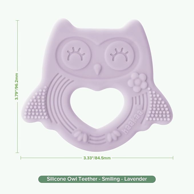 haakaa Silicone Owl Teether,Food-Grade Smiling Teething Toy for Infants, Soft Chew Toys for Babies, BPA Free, Toy for 3 Months+,Lavender
