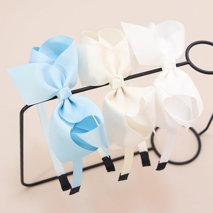XIMA 14pcs Bows Headbands for Girls,4.5inch Baby Girls Ribbon Hair Bows Headband with Teeth for 4-12years Kids Children Teens Hair Bands Accessories