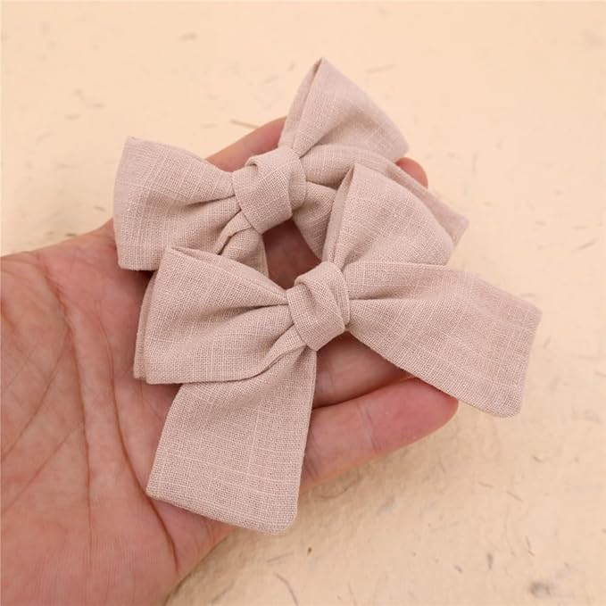 Cute Bow Hair Clips for Baby Girl Kids Pigtail Bangs 3.2" Sailor Bows Alligator Clip Hair Accessories (Beige/Natural/Silver)