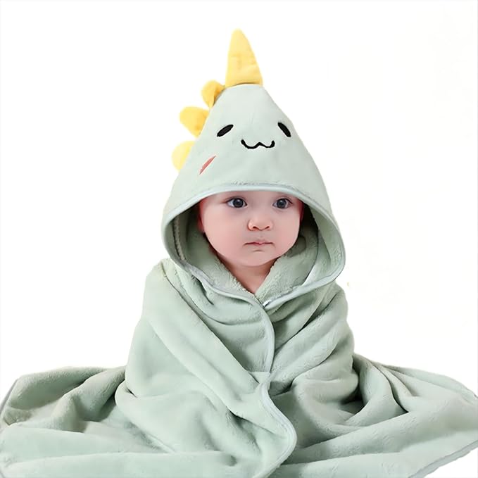 Hooded Baby Towel - Premium Soft Bath Towel for Baby, Newborn,Infant - Ultra Absorbent,Natural Baby Stuff Towel, Soft Coral Velvet Coral Fleece Bath Towel for Boys and Girls (Happy Dinosaur)