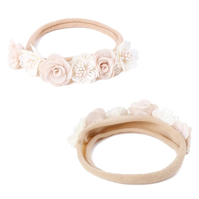 Baby Girl Flower Headband 4 PCS Elastic Hairbands Handmade Nylon Bows Headbands Chic Floral Hair Accessories Kids Gifts for Newborn Infant Toddlers