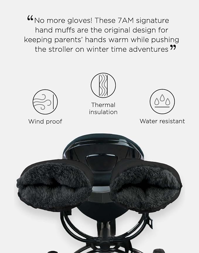 7AM Enfant Stroller Warmmuffs Gloves - Anti-Freeze Stroller Mittens for Handlebars, Water Repellent Hand Warmer Muff for Cold Weather, Plush Lined Stroller Warmmuffs | Winter Stroller Accessories