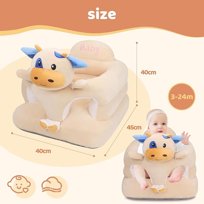vocheer Sit Me Up Floor Seat for Baby Chair for Sitting Up Support Seat Sofa Plush Animal Shaped Baby Learning to Sit Chair for 3-24 Months Girls and Boys, PP Cotton Full Filling,Cow