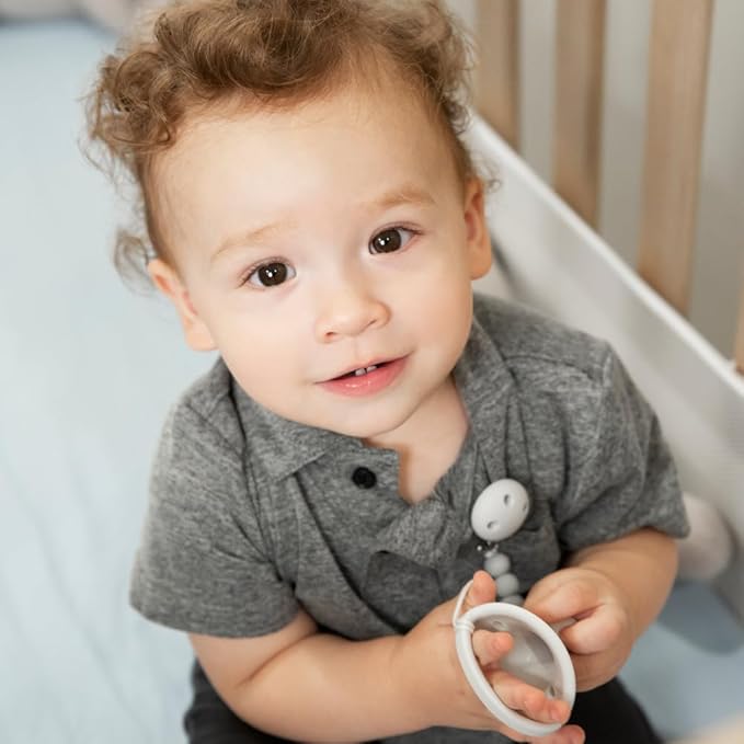 Kids Heroes Silicone Pacifier Holder Clip with One Piece Design for Baby, 2 Pack (White and Grey)