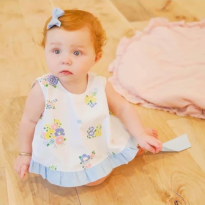 Wee Ones Girls' Classic Grosgrain Hair Bows with Plain Wrap Center, No-Slip Hair Clip, Handmade, Millennium Blue, Tiny