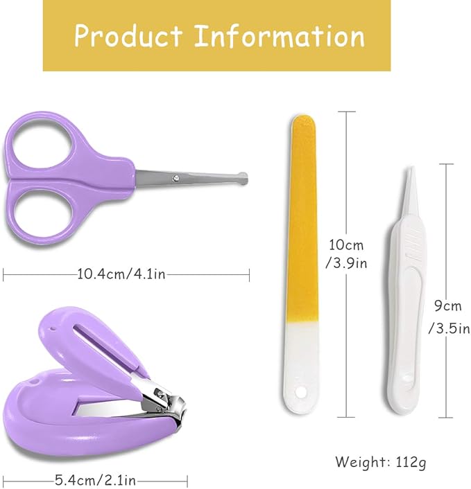 SONARIN Transparent Lid Baby Nail Kit,4-in-1 Baby Grooming Kit,with Baby Nail Clippers,Scissor,Nail File&Tweezer,Baby Nail Care Kit for Newborn,Infant or Toddler(Purple)