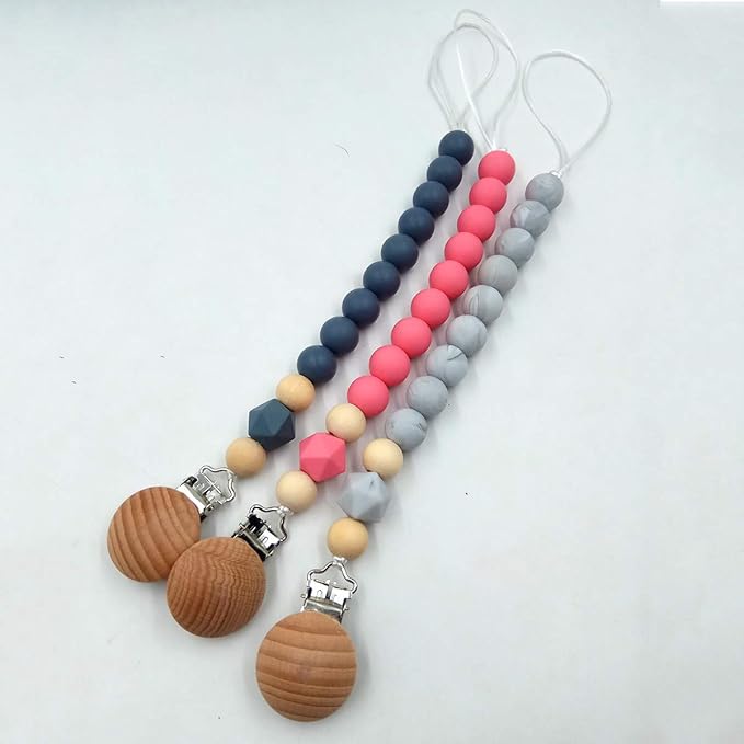 20pcs/lot Metal Wooden Pacifier Clips Solid Color Round Cute Soother Clasps Suspender Holders Clip DIY Wood Pacifier Chain Accessories (3cm 20pcs)