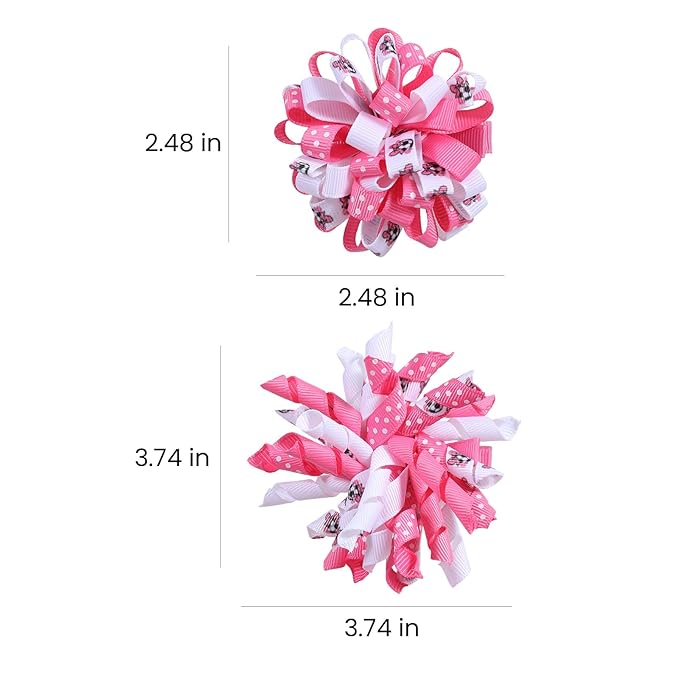 Soccer Korker Cheer Bows Hair Clips Girls 4pc Cute Pink & White Football Sport Curly Corker Ribbon Alligator Barrettes Game Day Accessories Soccer Moms Kids Player Birthday Gift