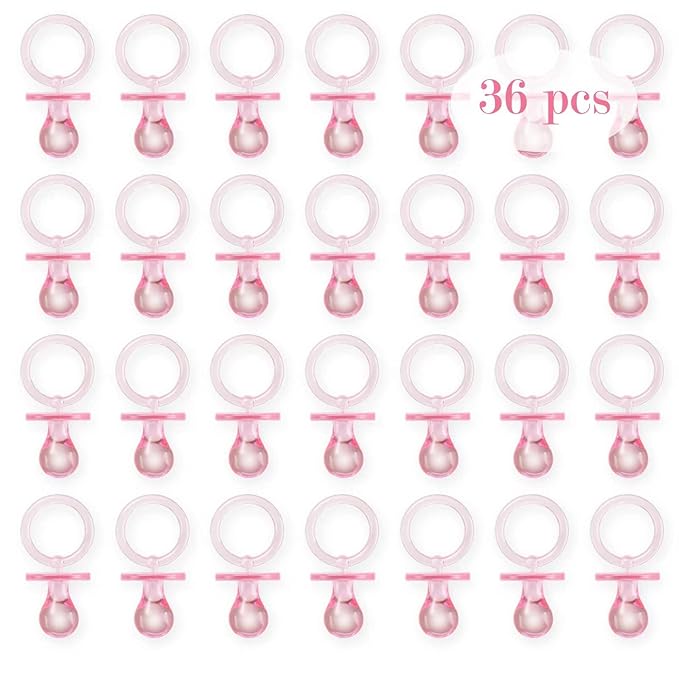 Pacifiers for Baby Shower Game, 36PCS Plastic Pacifiers for Baby Shower Decoration DIY, Large Size Baby Shower Pacifiers, Gender Reveal Party Table Scatter/Hunt Baby Shower Game Props(Pink, 2.75 in)