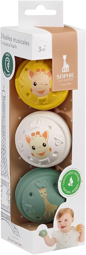 Sophie la girafe Musical Balls | Easy to Grasp | Light & Colorful | Designed with Natural Rubber to Soothe & Awaken Baby's Sense of Sound
