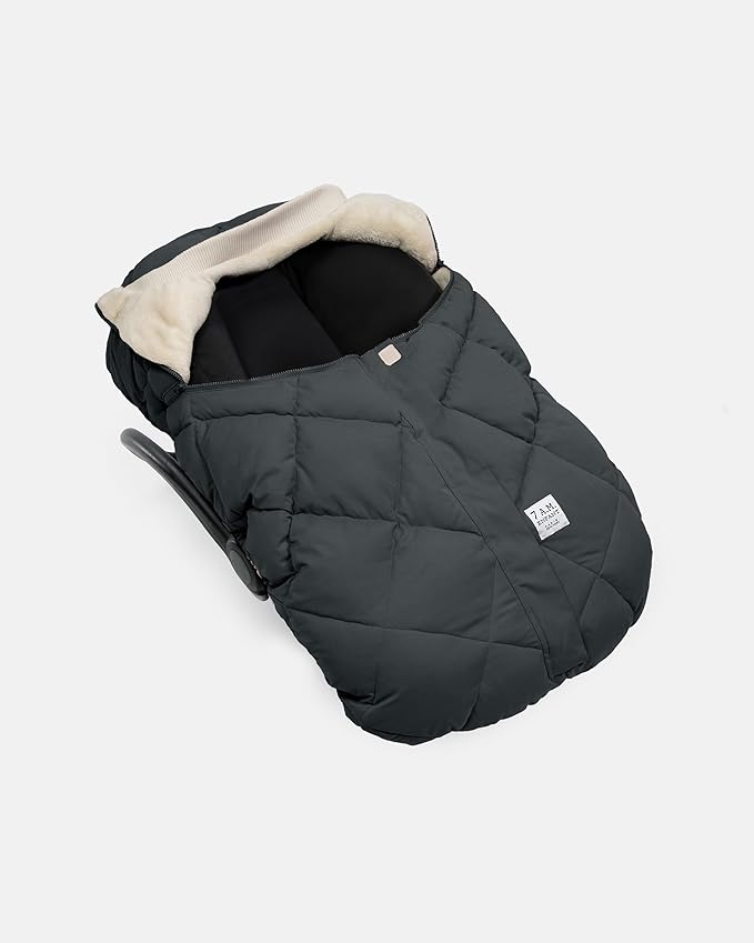 7AM Enfant Car Seat Covers - Cocoon Baby Cover for Boys & Girls, Rain & Snow Repellent, Breathable Windproof, Center Zipper, Universal Fit for Infant Car Seat (0-12M) (Smokey Quilted)