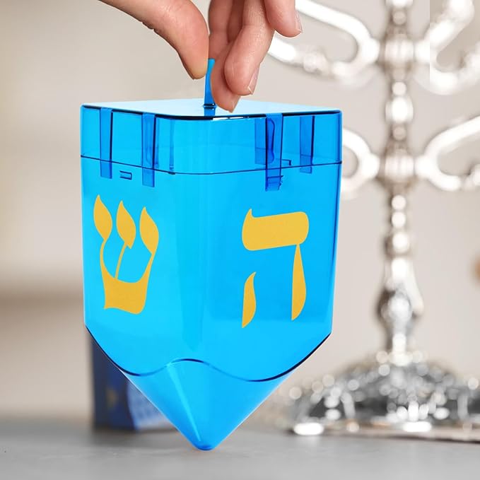 Large Fillable Dreidels for Hanukkah, Pack of 4 Plastic Dreidels Bulk, Blue Large Dreidels That Bring Joy and Tradition to Every Celebration