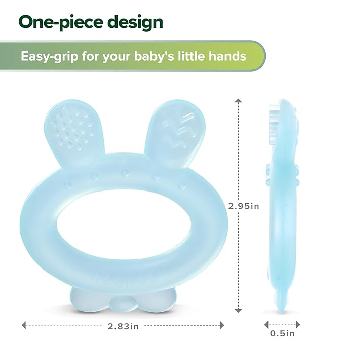 Haakaa Silicone Baby Teether - Rabbit Ear Frozen Teething Toy for Babies 3-6 Months- Cold Teething Relief - BPA Free Silicone -Blue