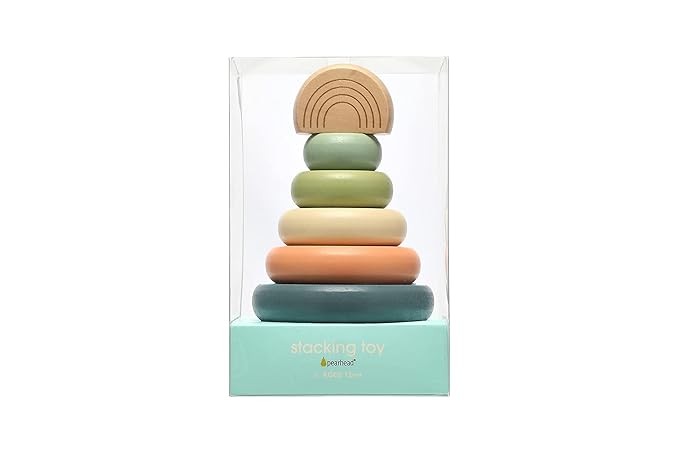 Pearhead Wooden Stacking Rainbow Toy, Montessori Color Sorting Rings for Babies and Toddlers 12+ Months, Nursery Decor