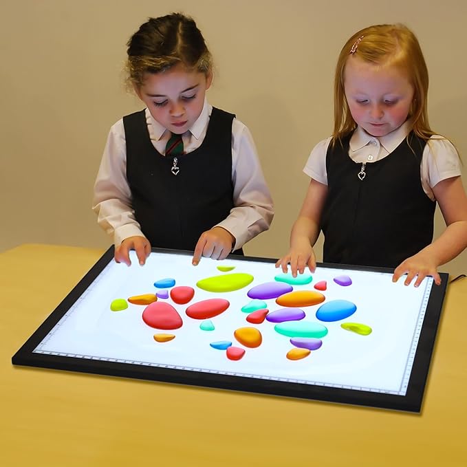 36 Pcs Translucent Pebbles, Rainbow Stones,Light Table Manipulatives Preschool,Light Table Accessories, Includes 24 Activity Cards