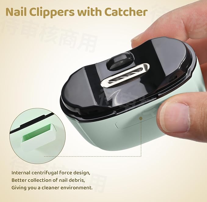 Electric Nail Clipper, Baby Nail Trimmer Electric, Baby Nail Clippers with Light,2-in-1 Nail File Set Rechargeable for Infant Baby,Toddler Kids, with 6 Grinding Heads,3 Speed Modes TpChapNi